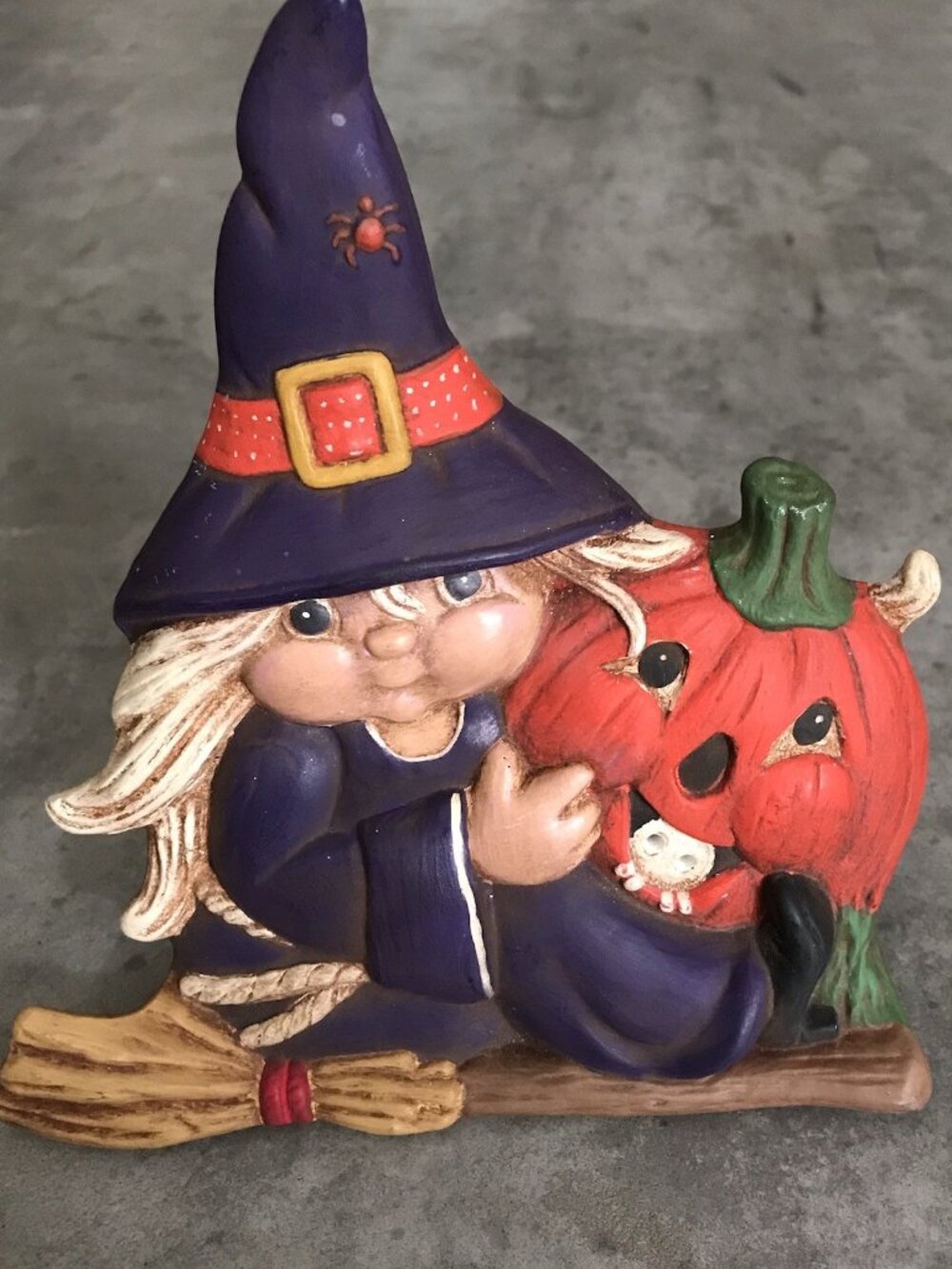 Vintage Halloween Ceramic Witch Pumpkin Ghost Fall Decor Hand Painted Girl JOL